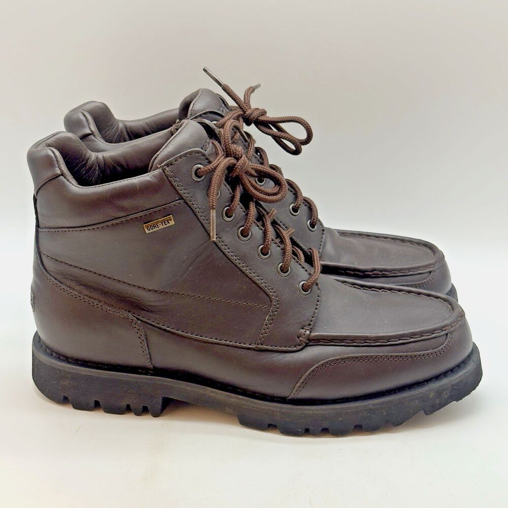 Rockport Gore-Tex Boots Men's 10M Brown Leather Waterproof Moc Toe Lace Up MW383